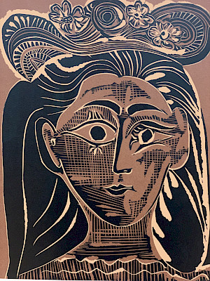 Pablo Picasso
Portrait de Jacqueline au chapeau de paille fleuri, 1962
Farblinolschnitt
62,5 × 44,3 cm
Inv.-Nr. 1093.239
Graphische Sammlung ETH Zürich
Depositum Gottfried Keller-Stiftung, Schenkung Bloch,
Zugang 1972;
© Succession Picasso / 2025, ProLitteris, Zurich