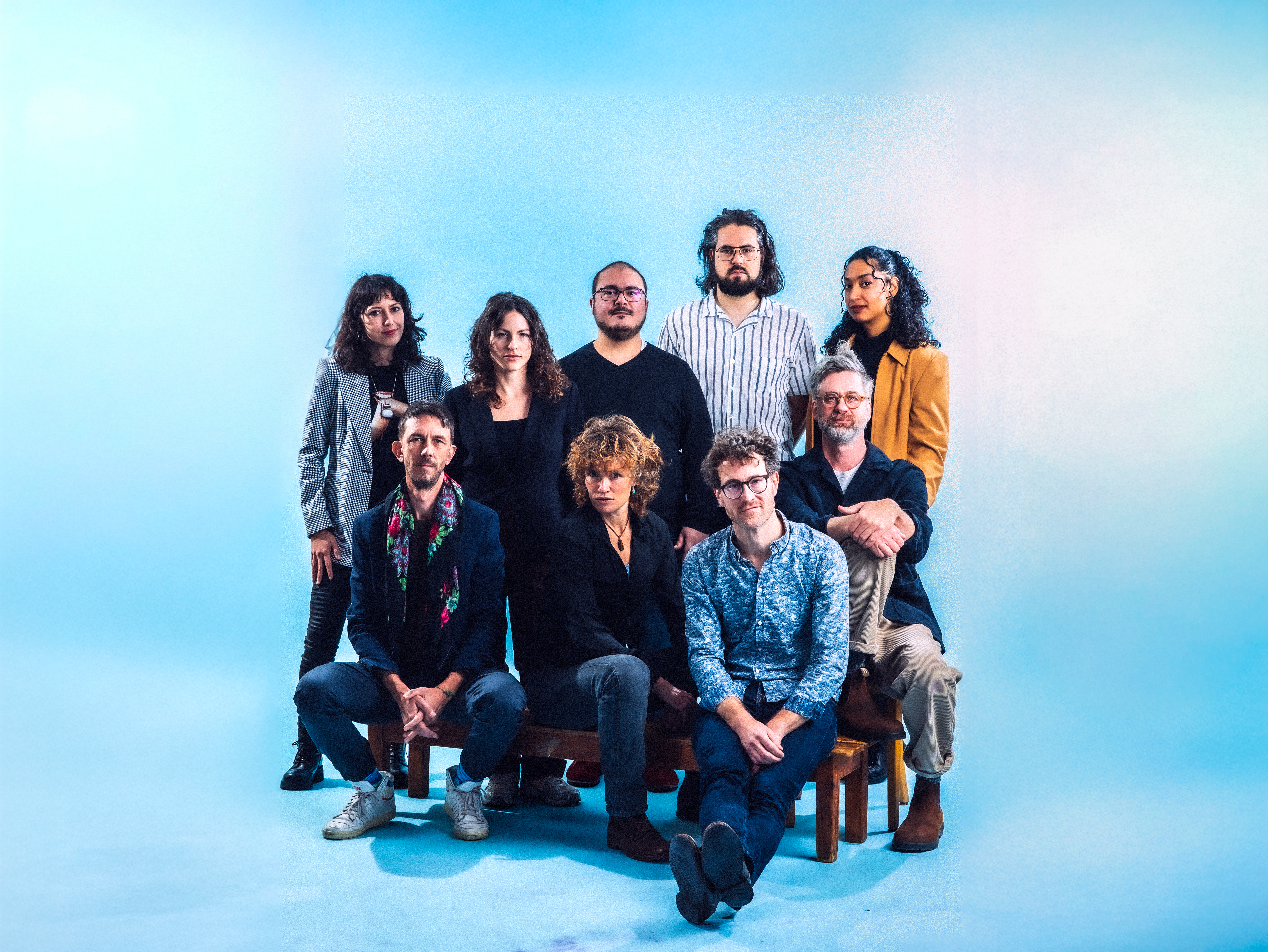 Das Team der Musikvielfalt-Initiative aus Basel. Stehend: Janina Neustupny, Kim Bollag, Roberto Barbotti, Victor Moser, Jennifer Perez. Sitzend: Fabian Gisler, Caroline Faust, Kaspar von Grünigen, Johannes Raggio